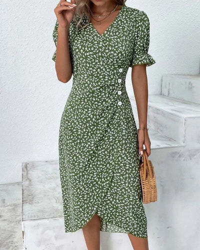 Rosa | Stilfuld Blomsterprintet V-hals Wrap Kjole