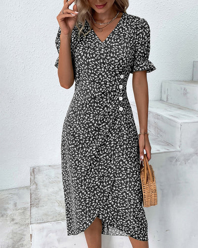 Rosa | Stilfuld Blomsterprintet V-hals Wrap Kjole