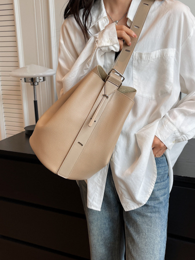 Nathalie™ | Elegant Sort Læder Bucket Taske
