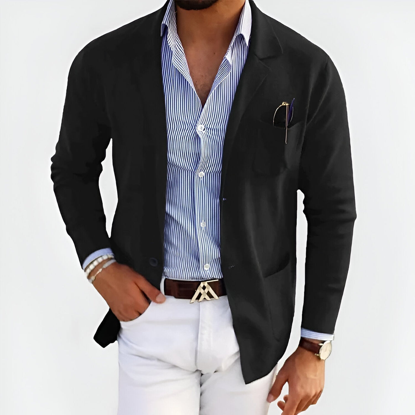 Jean | Casual Blazer med Stribet Skjorte